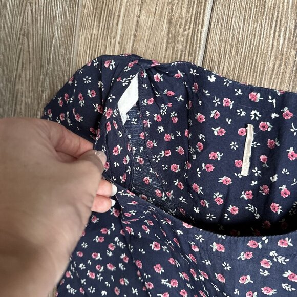 Vintage Cottagecore Floral Womens Dress Rayon Navy Grunge Moody 80s Medium - Picture 11 of 12